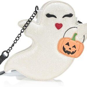 Betsey Johnson Kitsch XO Ghosty Crossbody Bag White Glitter Halloween NWT